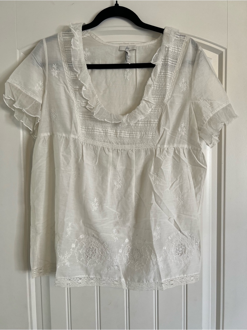 Joie White Cotton and Silk Embroidered Women's Top